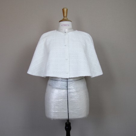 French-made custom bridal cape, elegant button-down design