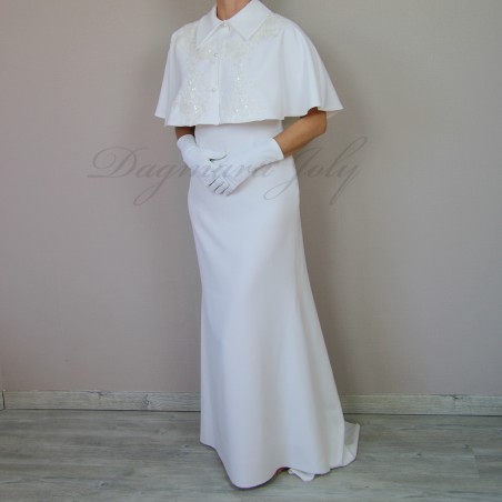 Wedding dress cape with exquisite hand embroidery, crystals, and sequins.