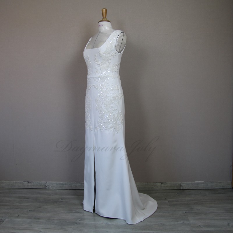 Contemporary bridal gown with clean lines and elegant silhouette