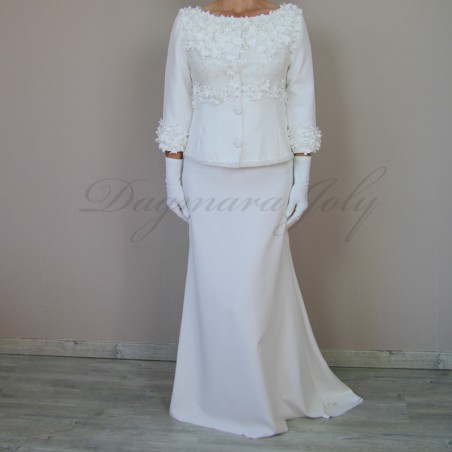 Full view of bridal pencil skirt suit, tailored made-to-measure fit.
