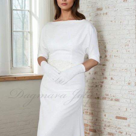 Elegant Floor length wedding dress with dolman sleeves and cathedral train