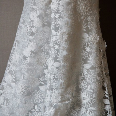 Détail de la dentelle soulignant la silhouette d’une robe fourreau élégante