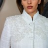 Short White Tweed Bridal Jacket with Lace & Embellishments