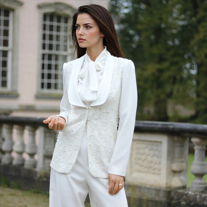 Women white shawl collar bridal jacket