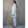 Side view of short belted ivory woolen winter coat