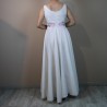 Back view of romantic long wedding dress with color embroidery