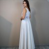 Side view of handmade floor length boho wedding dress