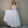 Floor length sleeveless linen bridal gown with hand embroidery