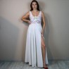 Robe de mariée fendue devant en lin, brodée main