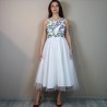 White midi tulle hand embroidered wedding dress