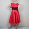 Red midi evening or cocktail dress hand embellished with couture ornaments