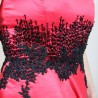 hand embroidery and hand applied pearls on red evening dress