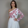 Robe de mariée mi-longue à épaule dénudée brodée main