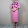 Elegant pink linen dress with artisanal embroidery