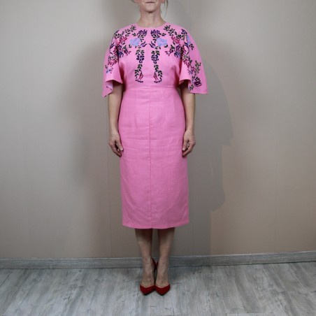 Handmade pink linen dress with invisible zipper