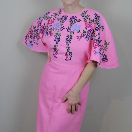 Detail of fine embroidery on luxury linen fabric