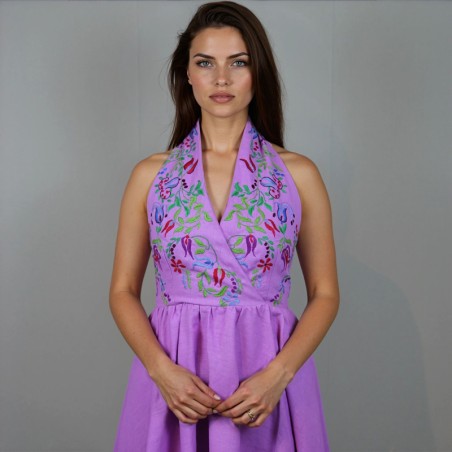 Robe midi en lin avec col halter et dos nu