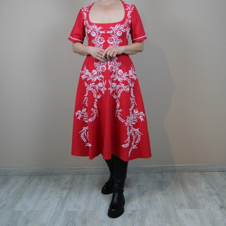 Robe en Lin Brodée Main - Pièce Unique - Décolleté Profond & Dos Nu - Fabriquée en France