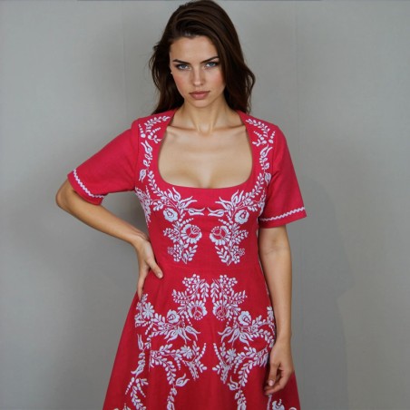 One-of-a-kind embroidered linen dress made in France