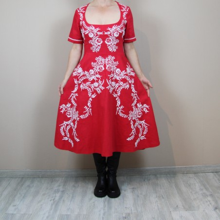 Robe en Lin Brodée Main - Pièce Unique - Décolleté Profond & Dos Nu - Fabriquée en France