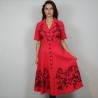 Robe rouge manches courtes avec devant boutonné