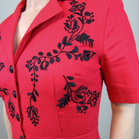 Detail of hand embroidery on linen fabric