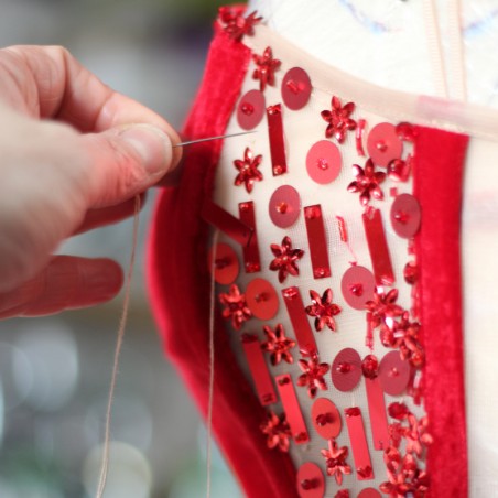 Robe Sirène Rouge en Velours à Bustier et Traîne, Pièce Unique Fait Main