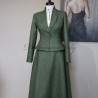 Handmade dark green tweed skirt suit for women, tailored fit with flared hem, midi skirt with pockets