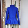 Back view of tailored royal blue peplum jacket in gabardine