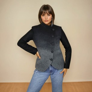 Full outfit look with elegant minimalist wool jacket