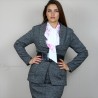 Handmade gray. skirt suit with  long blazer with shawl collar on a model
