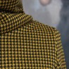 Chic high-neck turtleneck blouse in classic black and mustard houndstooth, made to order