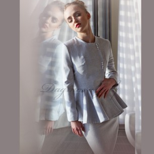 Fully lined custom fit peplum blazer showcasing styling with pencil skirt