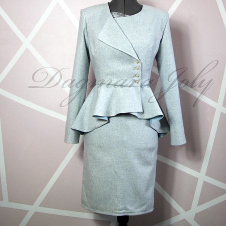Made-to-measure pastel blue skirt suit for professional office wear