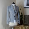 Gray woolen jacket with shawl collar, flared bottom, made to measure