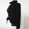 Side profile of asymmetrical peplum black blazer highlighting waist structure