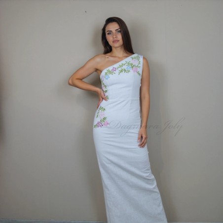 Minimalist white linen dress for beach wedding