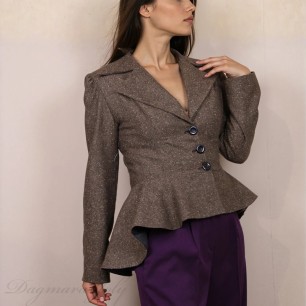 Custom fitted women’s blazer with peplum detail, tweed jacket