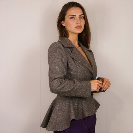 Modern tailored blazer with asymmetrical peplum silhouette