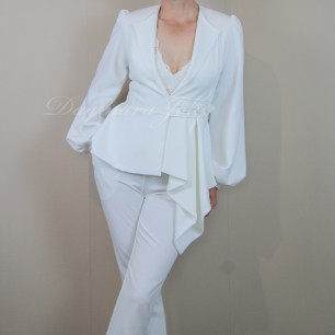 Elegant bridal set with tailored pants and peplum top