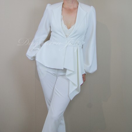 Elegant bridal set with tailored pants and peplum top