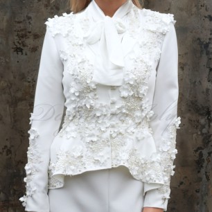 Tailleur blanc de mariée avec pantalon palazzo