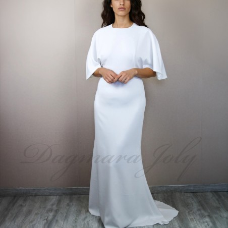 Robe de mariée minimaliste traine à manches et dos nu en crêpe