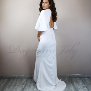 Back view of made-to-measure crepe wedding dress with fluid silhouette