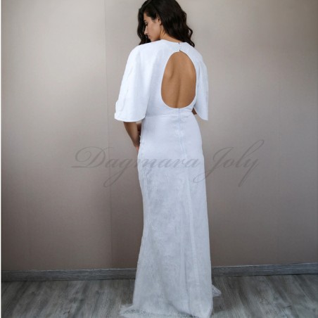 Robe de Mariée en Dentelle de Chantilly Dos Nu et Manches Cape Papillon