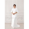 Minimalist Crepe Wedding Dress with Train, Open Back and Sleeves