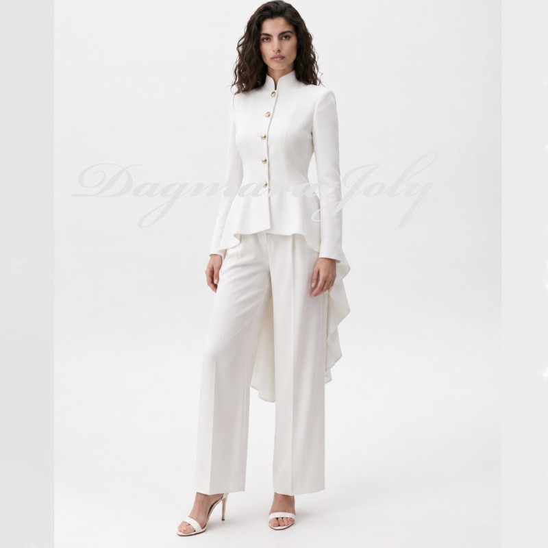 Blazer en crepe asymétrique, col officier sur mesure, made in France
