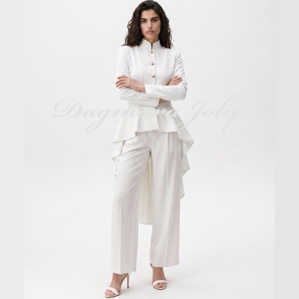 Crepe asymmetrical bridal modern pantsuit, front view