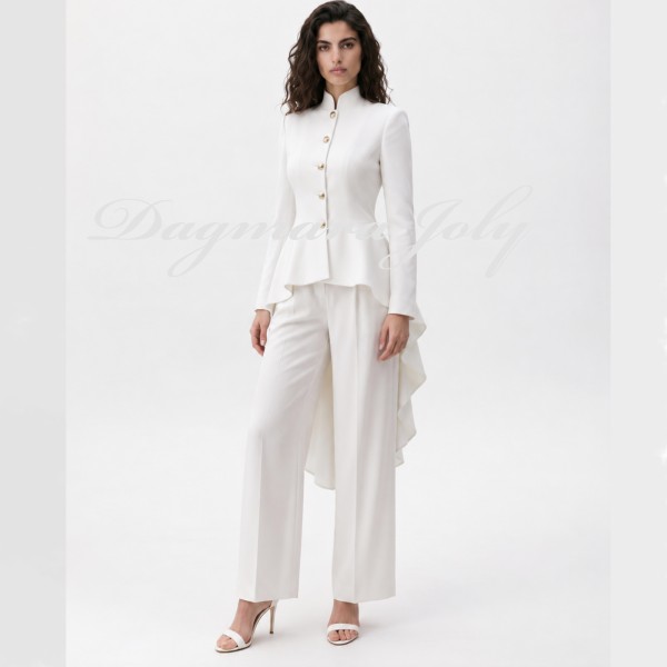 Modern bridal blazer styled with trousers