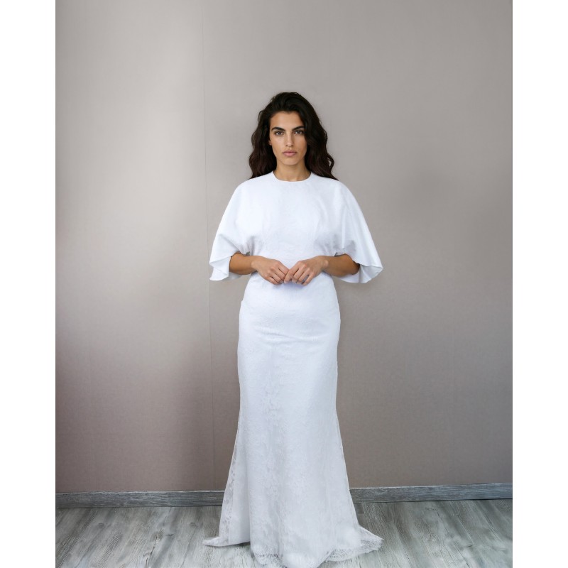 Robe de Mariée en Dentelle de Chantilly - Dos Nu et Manches Cape Papillon